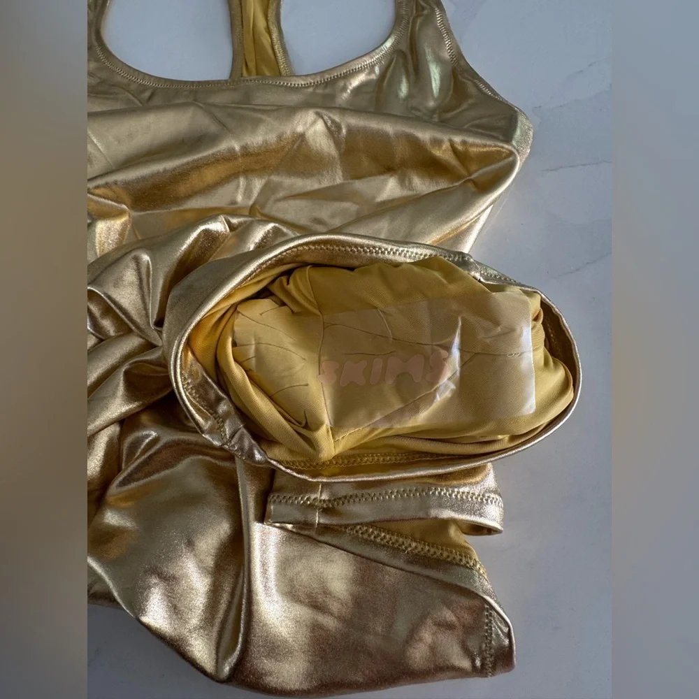SKIMS Metallic Swim Cycle Suit in Gold Sz M MSRP $128 NWT